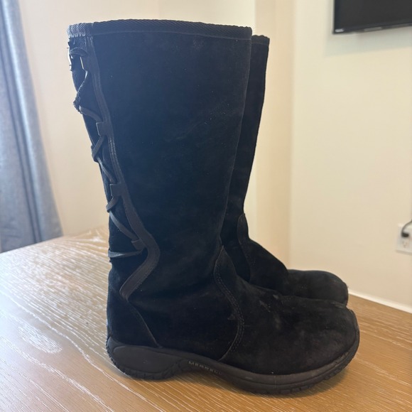 Merrell Shoes - Merrell Encore Back Lace Black Suede Faux Fur Lined Boots J66482 Womens 6